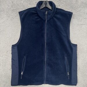 VTG Gap Fleece Vest Men's Sz XL Navy Blue Mock Neck Full Zip Back Pocket Y2K 90s